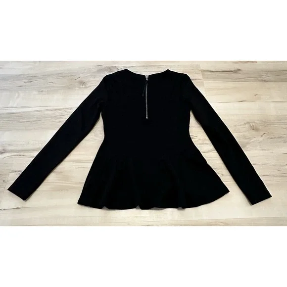 Carmen Marc‎ Valvo Women XS Blouse Peplum Back Zipper Long Sleeve Black - Picture 2 of 7